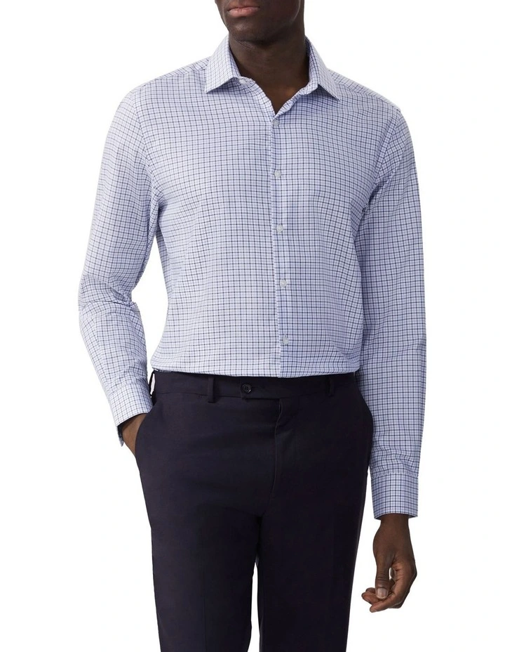 Tailored Fit Twill Check Shirt in Navy image 1