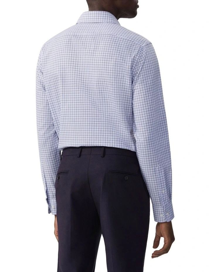 Tailored Fit Twill Check Shirt in Navy image 2