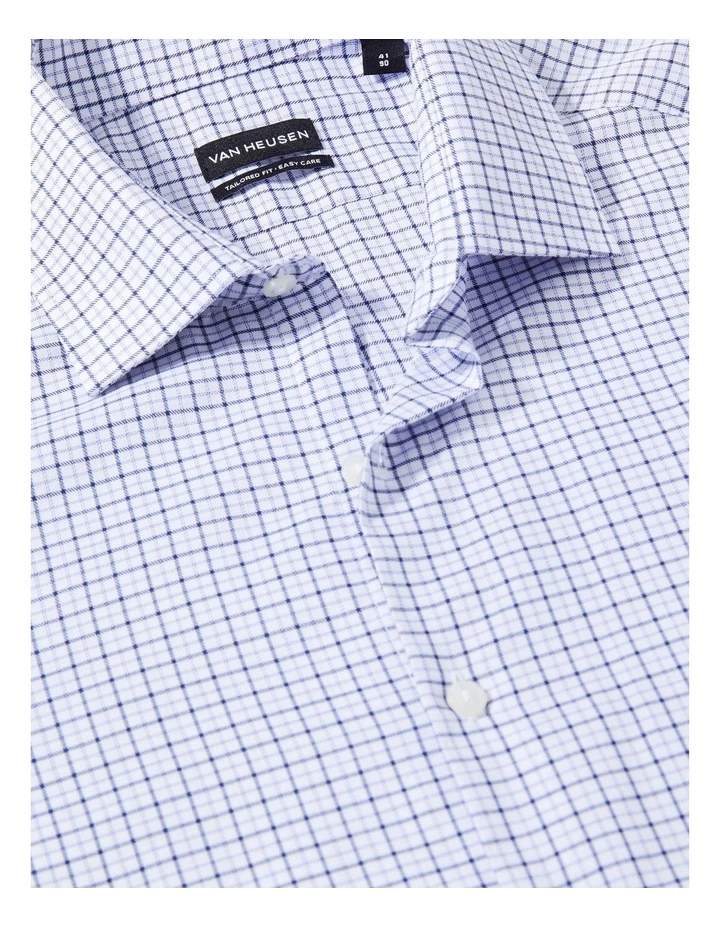 Tailored Fit Twill Check Shirt in Navy image 3