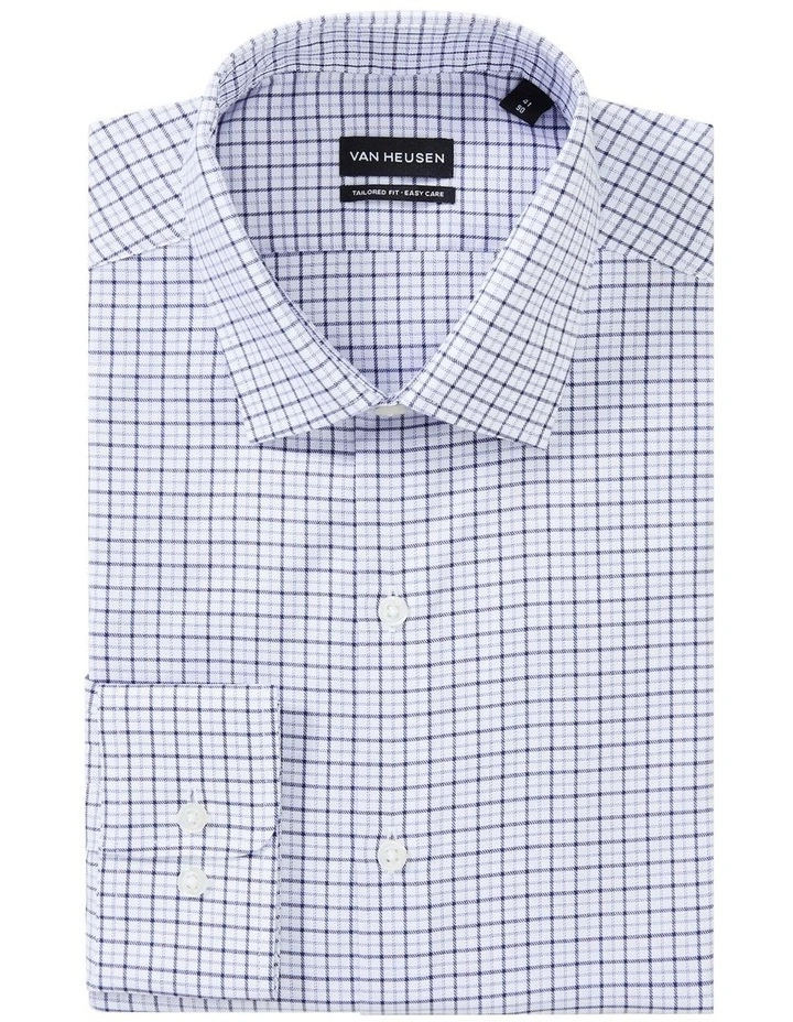 Tailored Fit Twill Check Shirt in Navy image 4