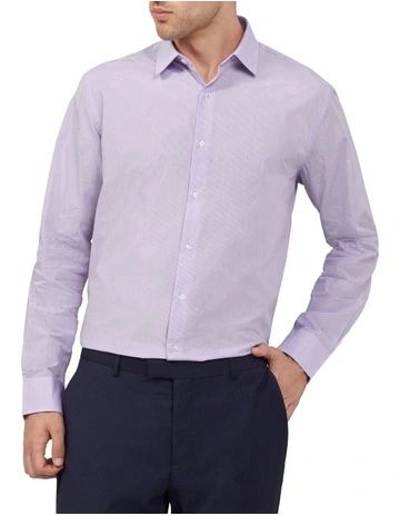 Easy Care Tailored Fit Mini Check Business Shirt in Lilac
