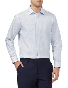 Tailored Long Sleeve Check Shirt in Blue