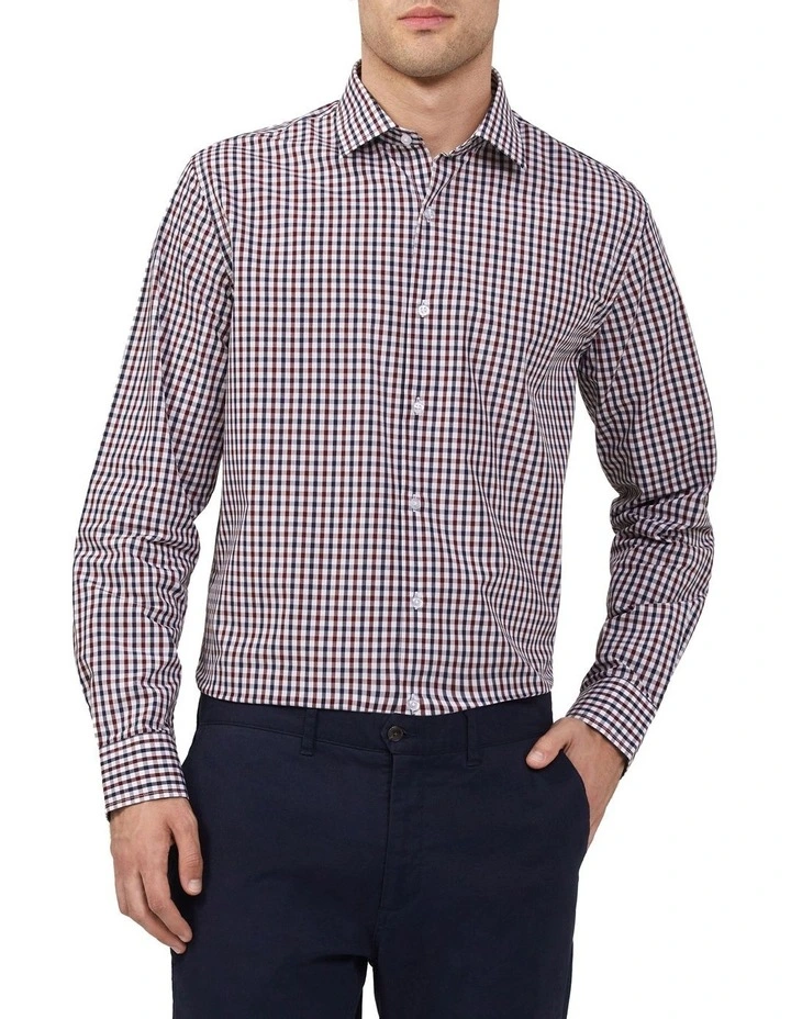 Tailored Gingham Check Long Sleeve Shirt in Red image 1