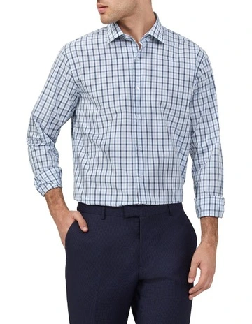 Easy Care Tailored Fit Gingham Check Business Shirt in Sky