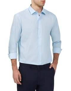 Tailored Square Print Long Sleeve Shirt in Sky