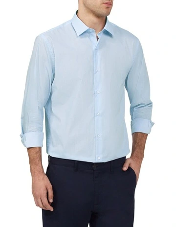 Easy Care Tailored Fit Square Print Business Shirt in Sky