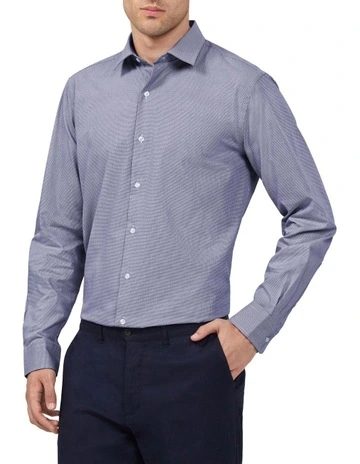 Easy Care Tailored Fit Herringbone Business Shirt in Purple