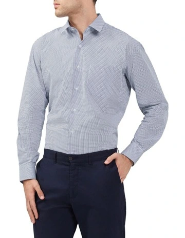 Easy Care Classic Fit Mid Check Business Shirt in Navy