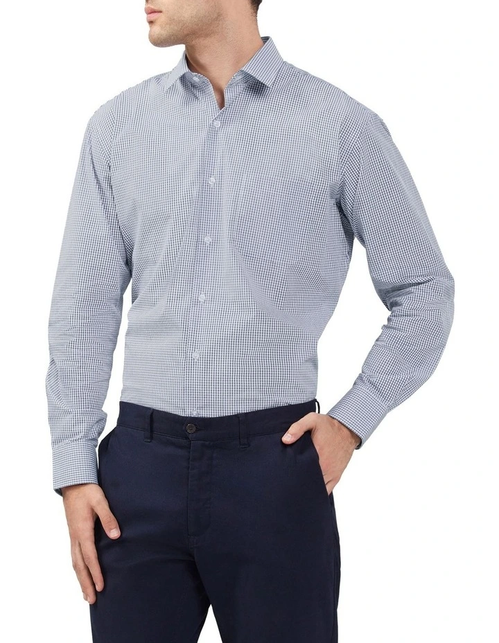 Classic Mid Check Long Sleeve Shirt in Navy image 1