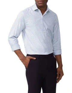 Twill Check Collared Long Sleeve Tailored Shirt in Sky