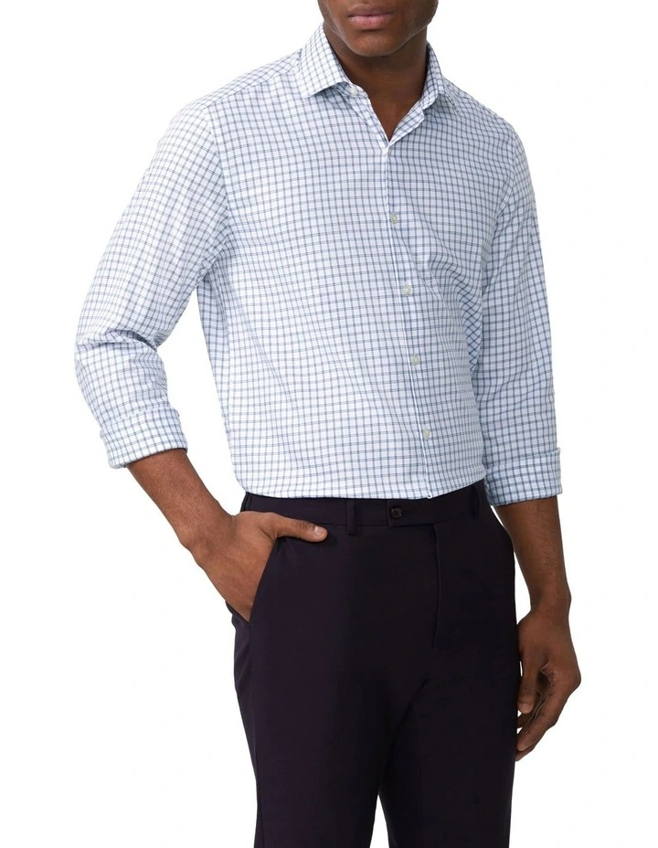 Twill Check Collared Long Sleeve Tailored Shirt in Sky image 1