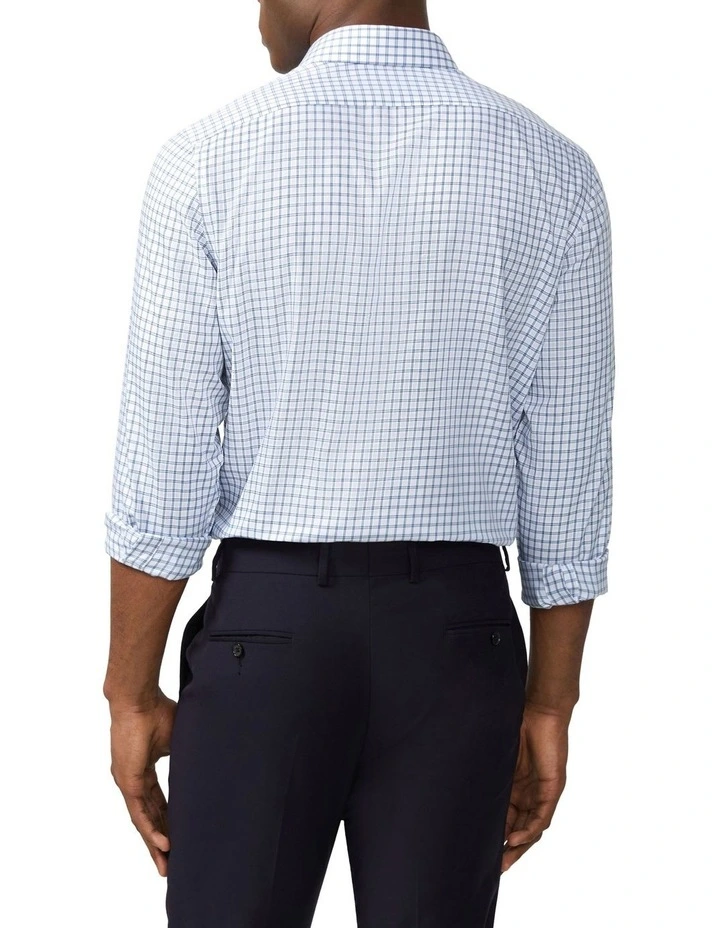 Twill Check Collared Long Sleeve Tailored Shirt in Sky image 2