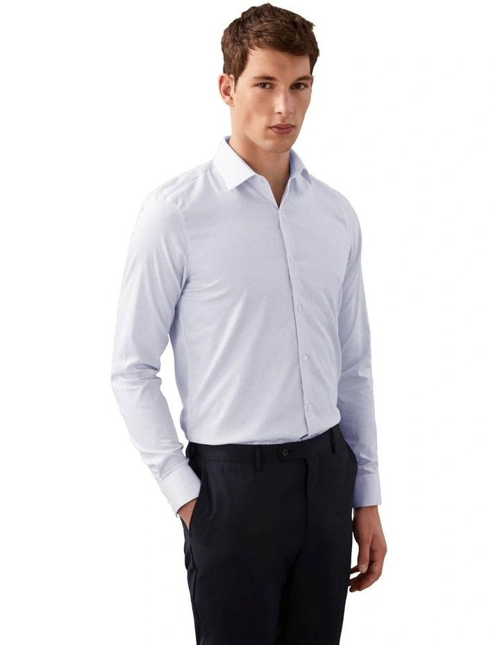 Performance Non Iron Slim Fit Print Business Shirt in Blue image 1