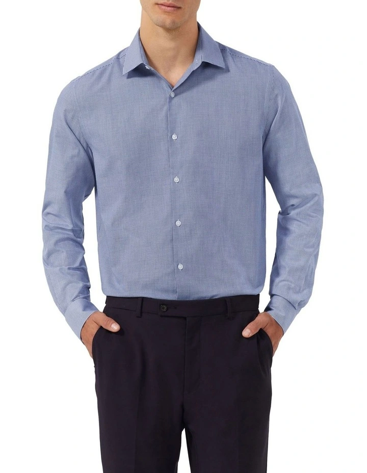 Wrinkle Free Tailored Fit Business Shirt in Navy image 1
