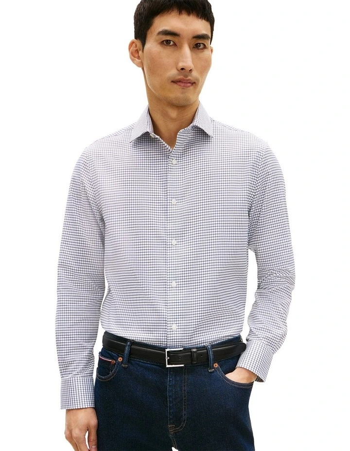 Egyptian Cotton Check Regular Fit Business Shirt in Navy image 1