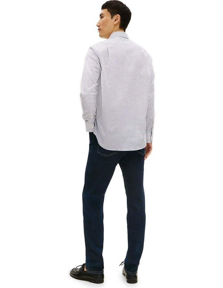 Egyptian Cotton Check Regular Fit Business Shirt in Navy image 3