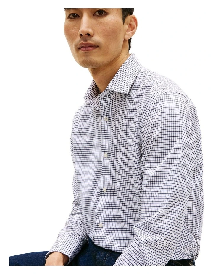 Egyptian Cotton Check Regular Fit Business Shirt in Navy image 4