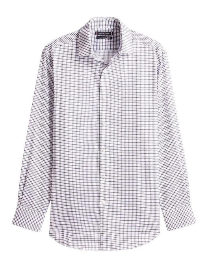 Egyptian Cotton Check Regular Fit Business Shirt in Navy image 5