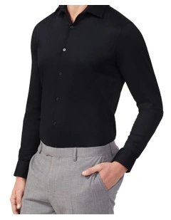 Solid Stretch Slim Fit Business Shirt in Black