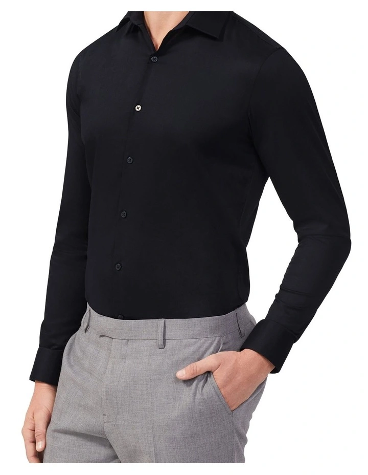 Solid Stretch Slim Fit Business Shirt in Black image 1