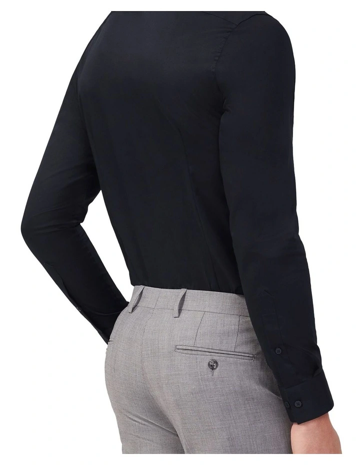 Solid Stretch Slim Fit Business Shirt in Black image 2