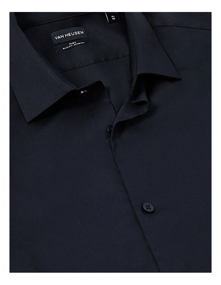 Solid Stretch Slim Fit Business Shirt in Black image 3