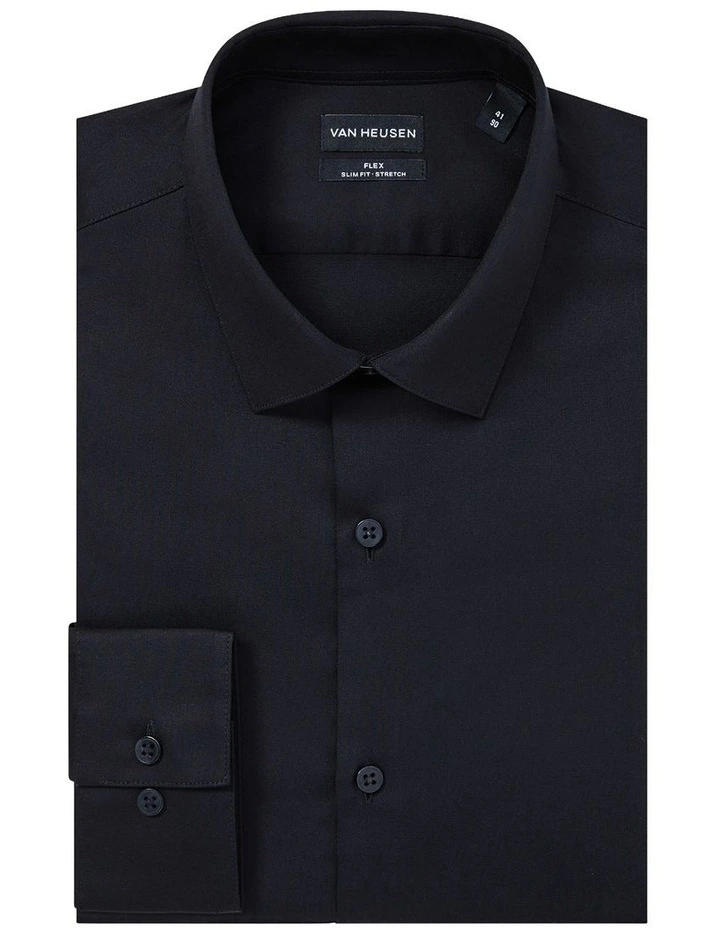Solid Stretch Slim Fit Business Shirt in Black image 4