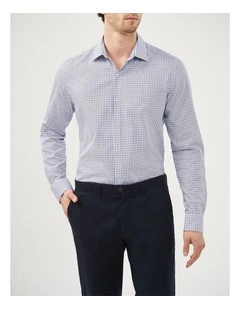 Windowpane Poplin Shirt in Navy