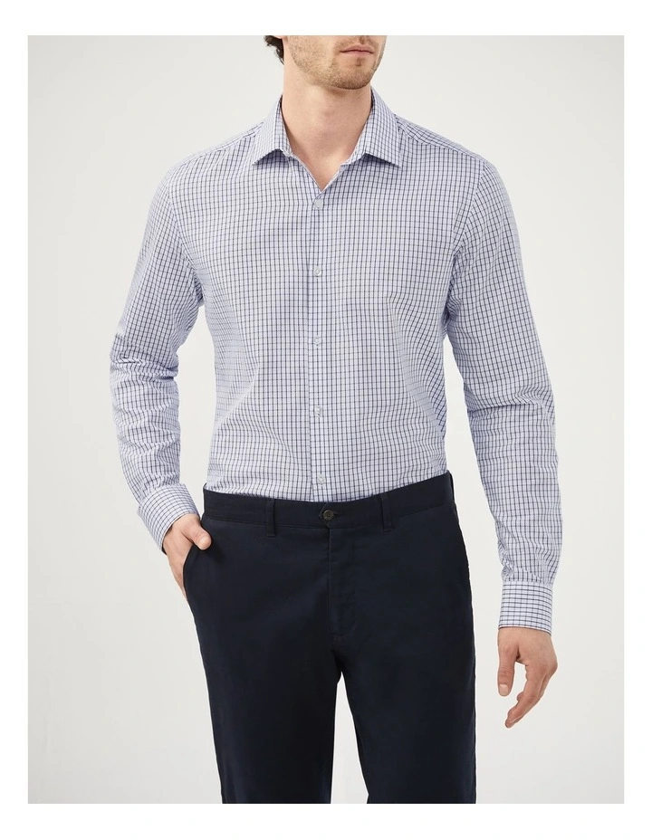 Windowpane Poplin Shirt in Navy image 1