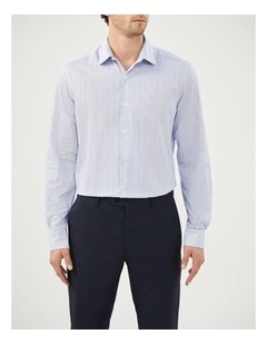Stripe Poplin Shirt in Navy