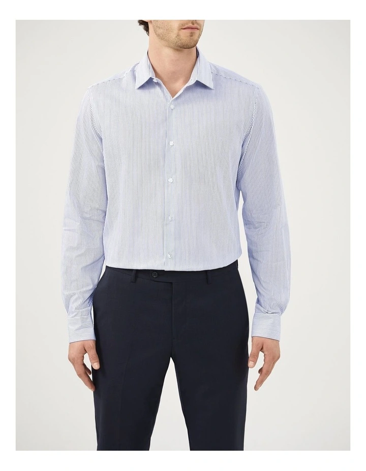 Stripe Poplin Shirt in Navy image 1
