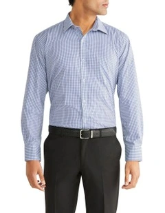 Classic Fit Check Business Long Sleeve Shirt Navy