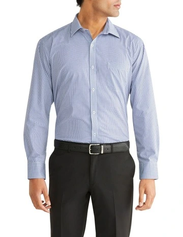Classic Fit Check Business Long Sleeve Shirt in Navy