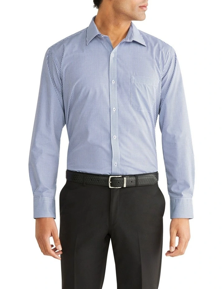Classic Fit Check Business Long Sleeve Shirt in Navy image 1