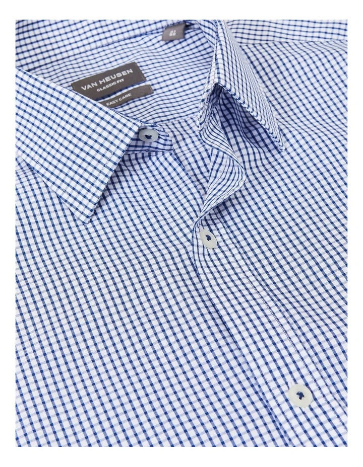 Classic Fit Check Business Long Sleeve Shirt in Navy image 3