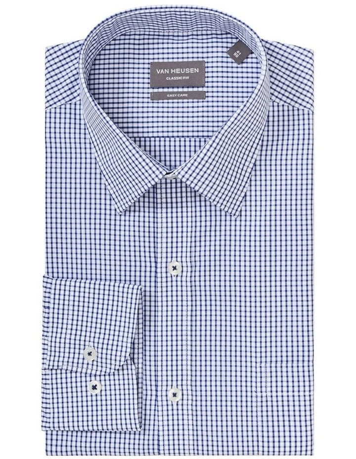 Classic Fit Check Business Long Sleeve Shirt in Navy image 4