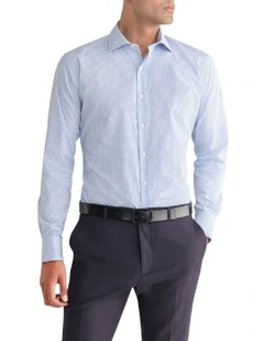 Euro Check Long Sleeve Business Shirt in Blue