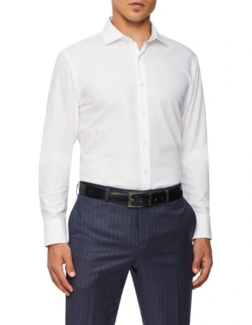 Slim Long Sleeve Plain Jumbo Twill Business Shirt in White