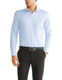 Slim Long Sleeve Plain Jumbo Twill Business Shirt in Sky