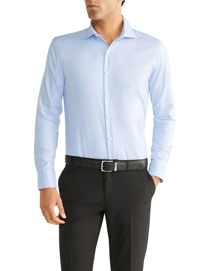 Slim Long Sleeve Plain Jumbo Twill Business Shirt in Sky image 1
