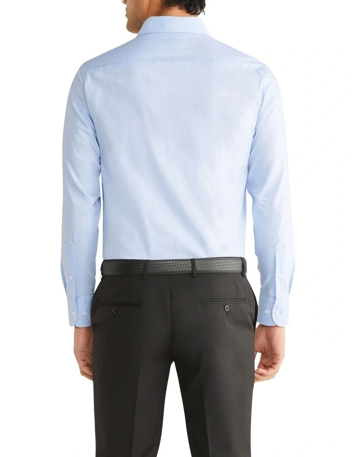 Slim Long Sleeve Plain Jumbo Twill Business Shirt in Sky image 2
