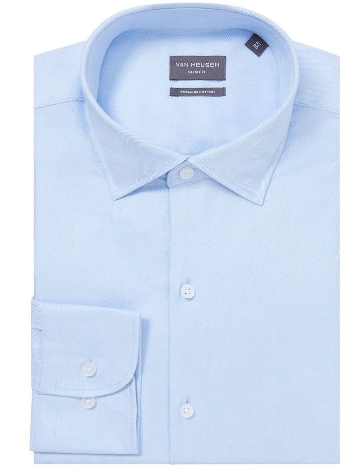 Slim Long Sleeve Plain Jumbo Twill Business Shirt in Sky image 3