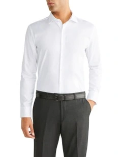 Slim Long Sleeve Plain Dobby Business Shirt in White