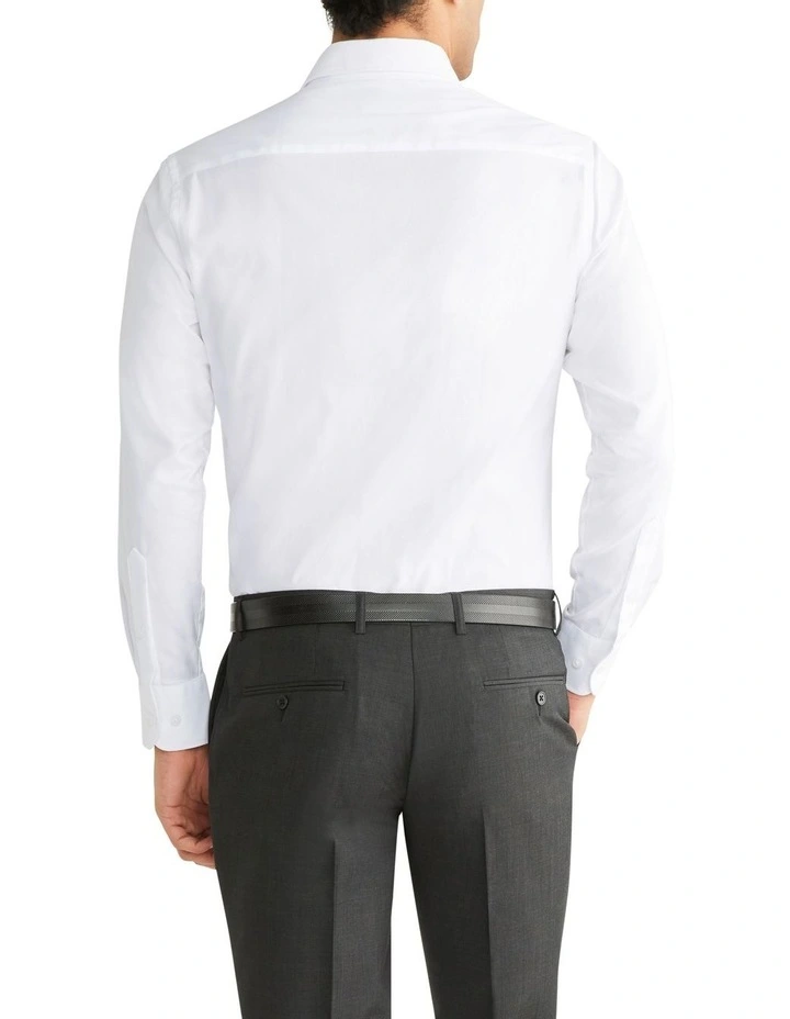 Slim Long Sleeve Plain Dobby Business Shirt in White image 2