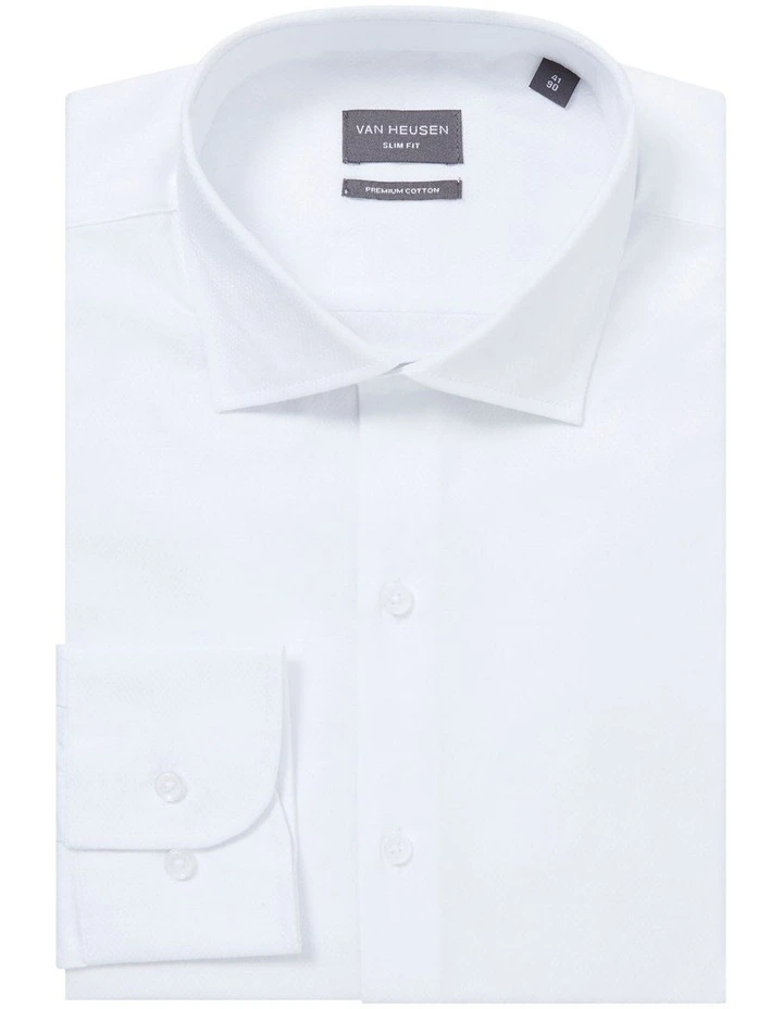 Slim Long Sleeve Plain Dobby Business Shirt in White image 3