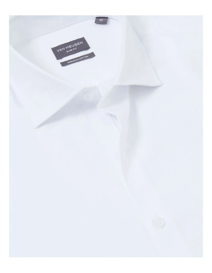 Slim Long Sleeve Plain Dobby Business Shirt in White image 4