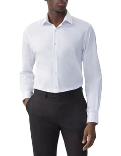 Herringbone Long Sleeve Business Shirt in White