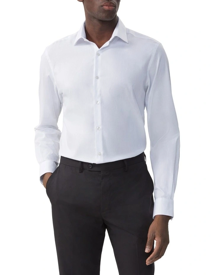 Herringbone Long Sleeve Business Shirt in White image 1