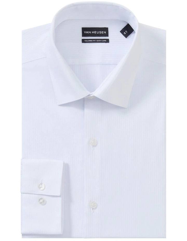 Herringbone Long Sleeve Business Shirt in White image 3