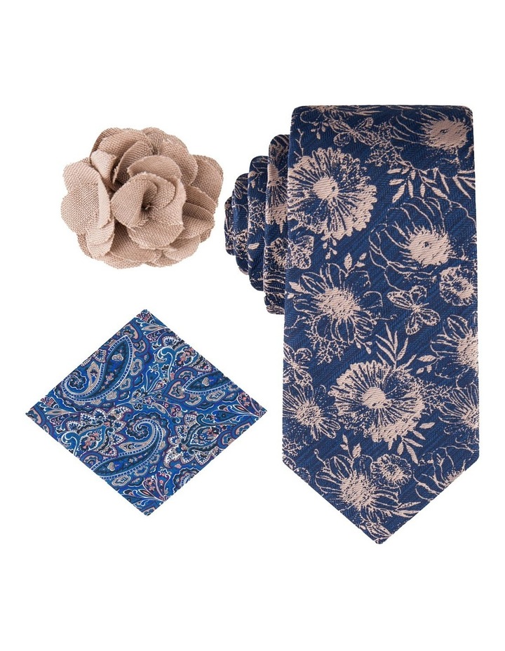 Tie, Pocket Square & Lapel Pin Set in Beige